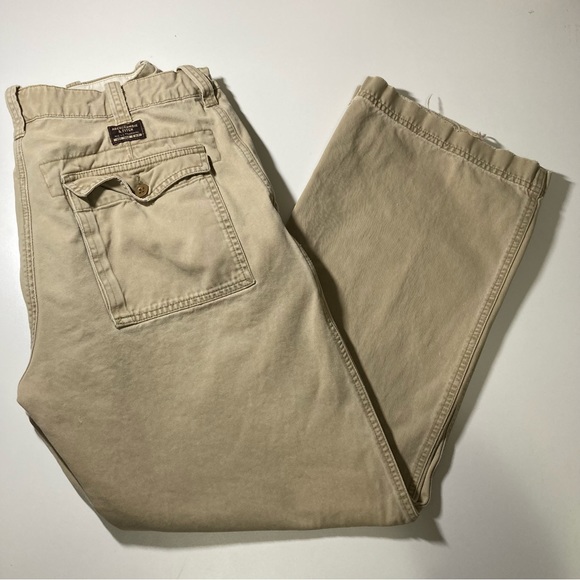 Abercrombie & Fitch Men’s 32R Khakis Chinos Tan Beige Distressed Y2K Zip Fly VTG - Picture 1 of 14